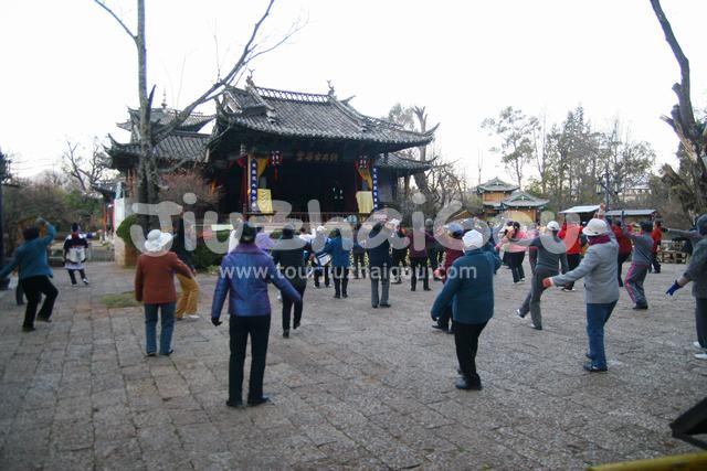 The Elderly Do Morning Exercises in Lijiang Black Dragon Pool Park